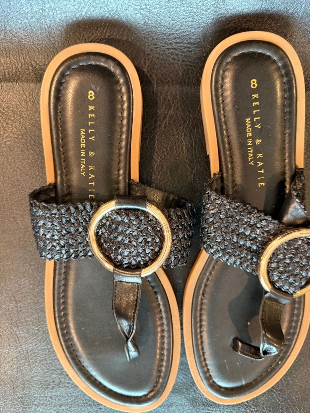 Kelly & Katie Black Sandals with Gold Tone Accent 8 M